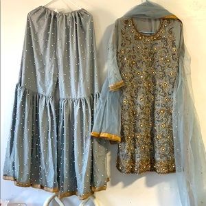 Gray Peplum Gharara Pakistani Dress As Is